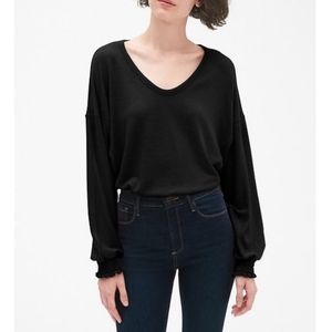 GAP Softspun Long Sleeve Top with Smocked Cuffs Size XS Black